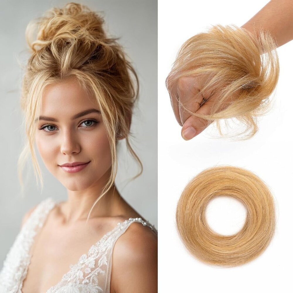 Human Hair Messy Bun Extentions Straight Updo Natural Look for Weddings